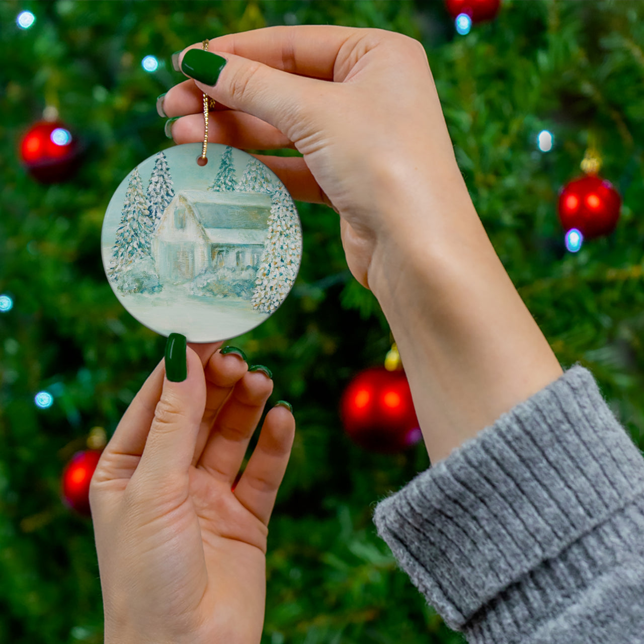 "Winter Wonderland Barn" by Brock Schul - Ceramic Ornament