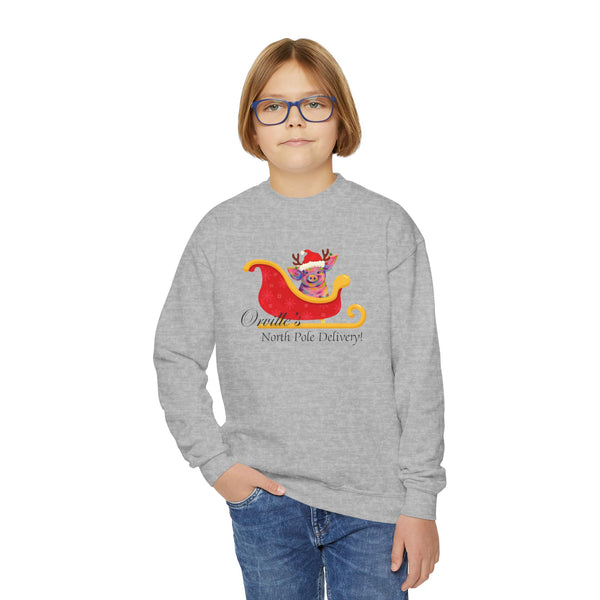 "Orville's North Pole Delivery" with Artwork by Donald Wilson - Youth Crewneck Sweatshirt